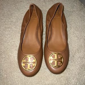 Tory Burch Chelsea Ballet Scrunch Back Nappa Leather Size 8